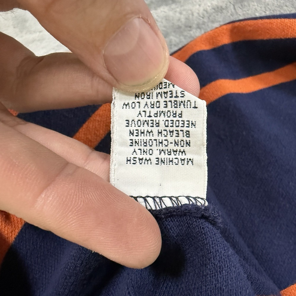 Polo Ralph Lauren Mens XL Polo Shirt Navy Blue‎ Orange Striped Short Sleeve Golf - Picture 12 of 13